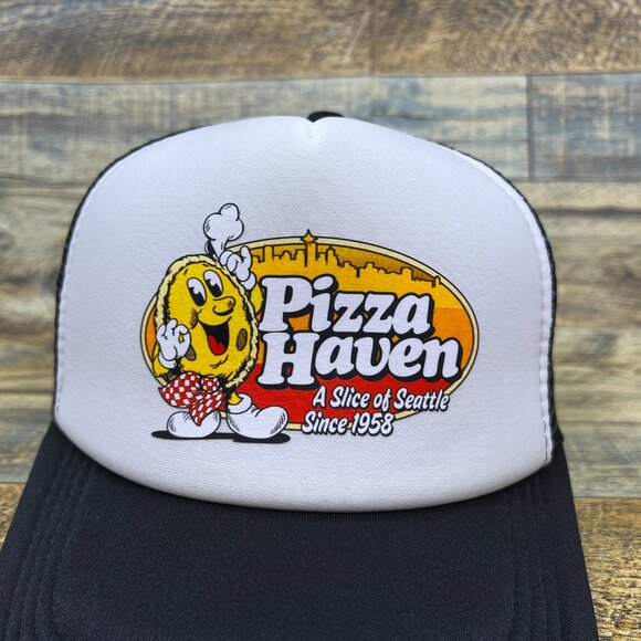 Pizza Haven Mens Trucker Hat Black Snapback Seattle Adjustable Baseball Cap - Picture 3 of 7
